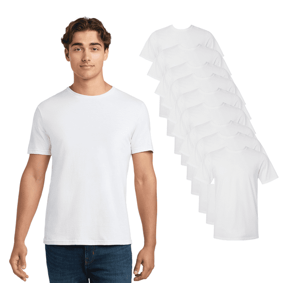 Gildan Men's Short Sleeve T-Shirt, Heavy Cotton Crewneck Adult Lightweight White Tee, 9 Pack, Size S