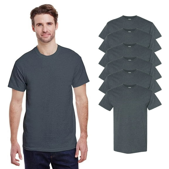 Gildan Men’s Short Sleeve T-Shirt, Heavy Cotton Crewneck Classic fit Dark Heather Tee, Pack 6,S