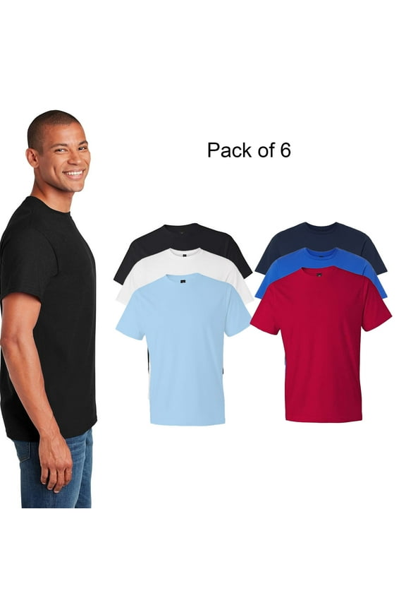 Men's Short Sleeve T-Shirt, Multicolor Crewneck Softstyle Casual Tee, 6 Pack, S