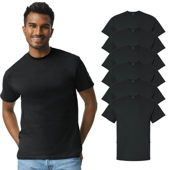 Gildan Men’s Short Sleeve T-Shirt of 100 Ultra Cotton | Crew Neck Classic Fit Tee, Black, 6 Pack, S