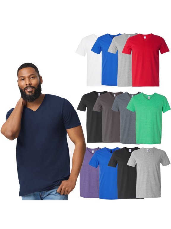 Men's Short Sleeve V-Neck T-Shirt, Softstyle Assorted Tee, 12 Pack Mix Bulk, 100 Cotton, 3XL