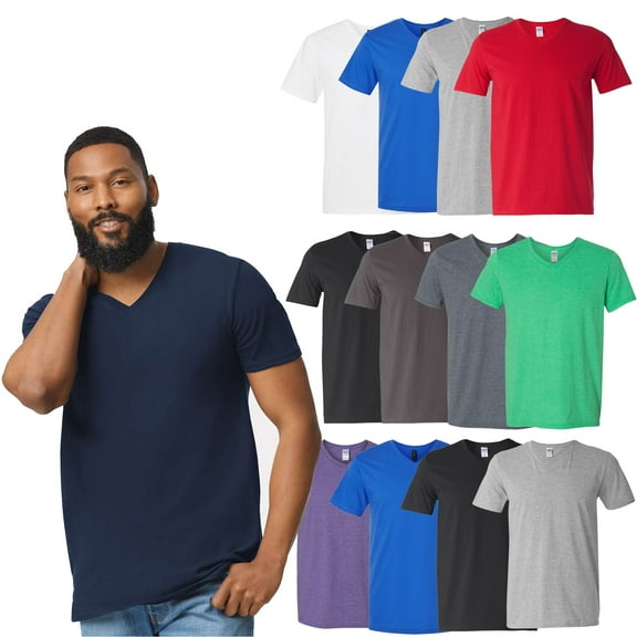 Gildan Men's Short Sleeve V-Neck T-Shirt, Softstyle Assorted Tee, 12 Pack Mix Bulk, 100 Cotton, S