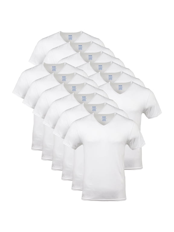 Men's Short Sleeve V-Neck White T-Shirt, 12-Pack