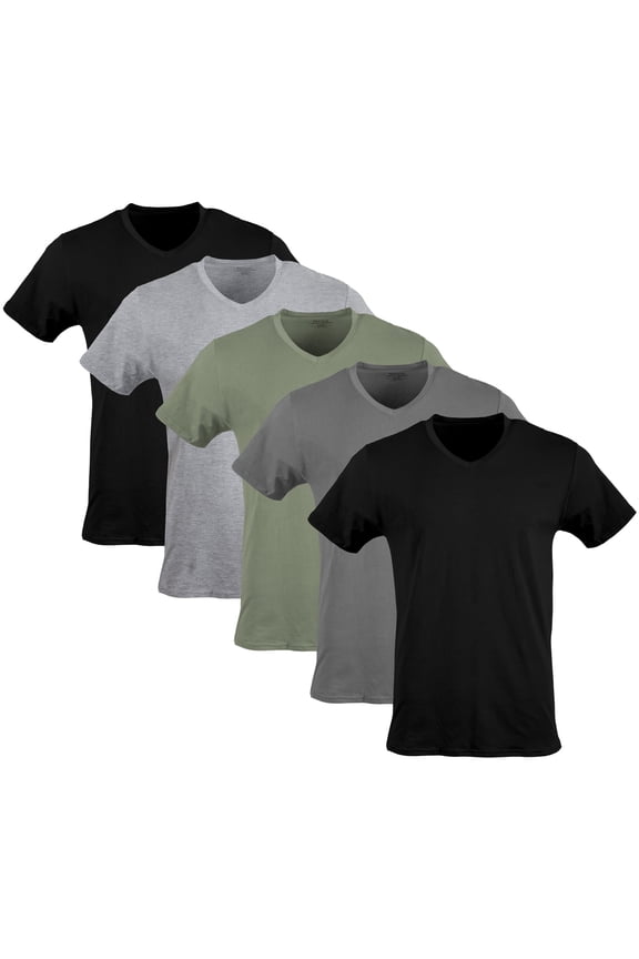 Men's Short Sleeve V-neck T-Shirts Assorted Color T-shirt up to 2XL, 5-pack, Navy, Heather Navy, Indigo Blue, X-Large