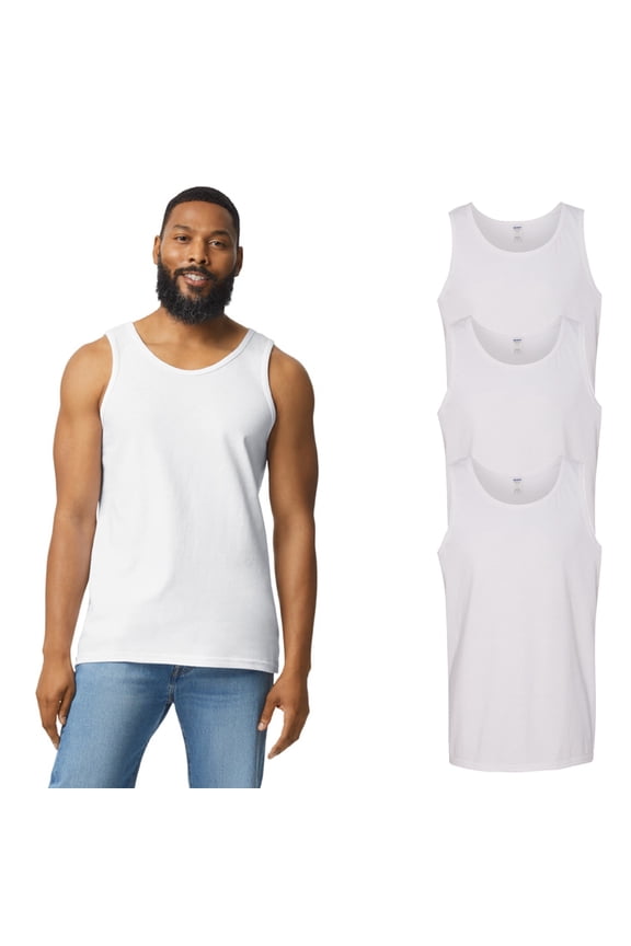 Men's Sleeveless Cotton Tank Top, Comfortable Classic Undershirt, White, Size M, 3-Pack