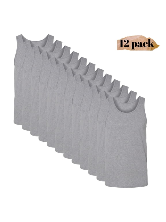 Men’s Sleeveless Shirt, Heavy Cotton Graphite Heather Tank Top Pack of 12 Muscle Undershirt Tee, Size M