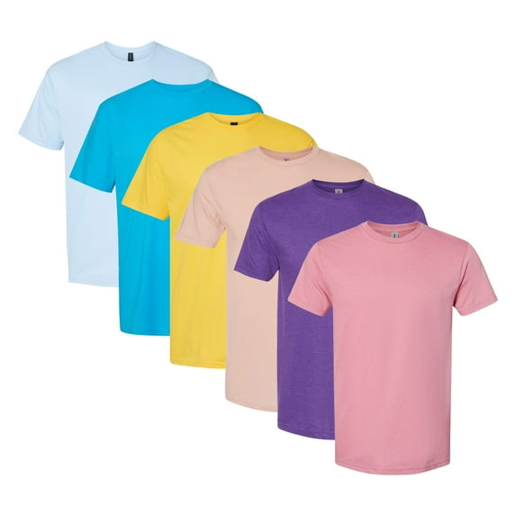 Gildan Men's Softstyle CVC T-Shirt, 4.6 oz. 60/40 Cotton/Polyester Bulk Tee, Assorted Short Sleeve Crewneck Plain Tees, Mixed Color Solid T-shirts (Bright Color 6 Pack, 2XL)
