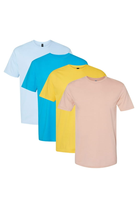 Men's Softstyle CVC T-Shirt, 4.6 oz. 60/40 Cotton/Polyester Bulk Tee, Assorted Short Sleeve Crewneck Plain Tees, Mixed Color Solid T-shirts (Bright Color 4 Pack, L)