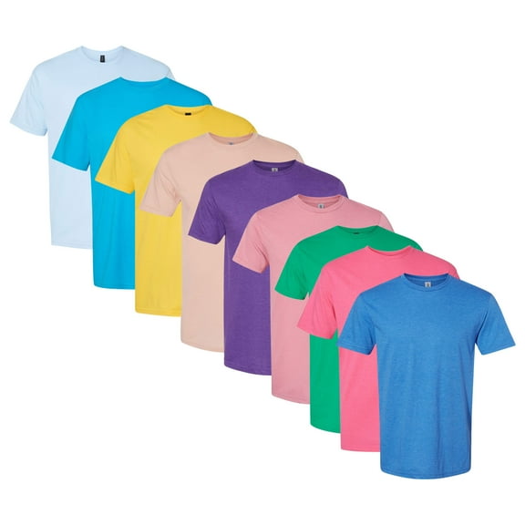 Gildan Men's Softstyle CVC T-Shirt, 4.6 oz. 60/40 Cotton/Polyester Bulk Tee, Assorted Short Sleeve Crewneck Plain Tees, Mixed Color Solid T-shirts (Bright Color 9 Pack, L)