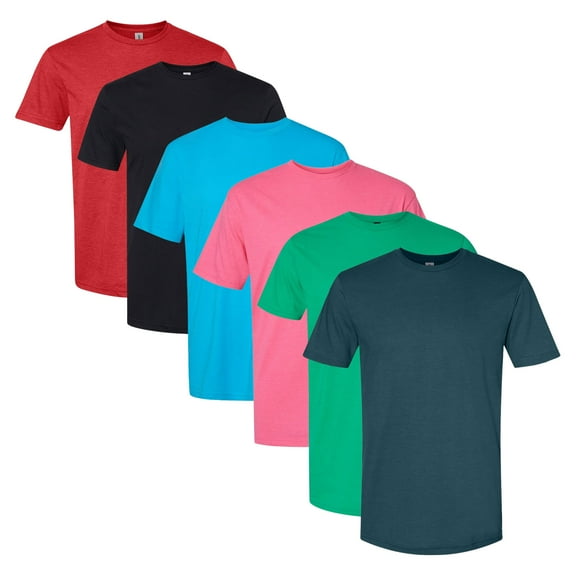 Gildan Men's Softstyle CVC T-Shirt, 4.6 oz. 60/40 Cotton/Polyester Bulk Tee, Assorted Short Sleeve Crewneck Plain Tees, Mixed Color Solid T-shirts (Dark Bright Color 6 Pack, L)