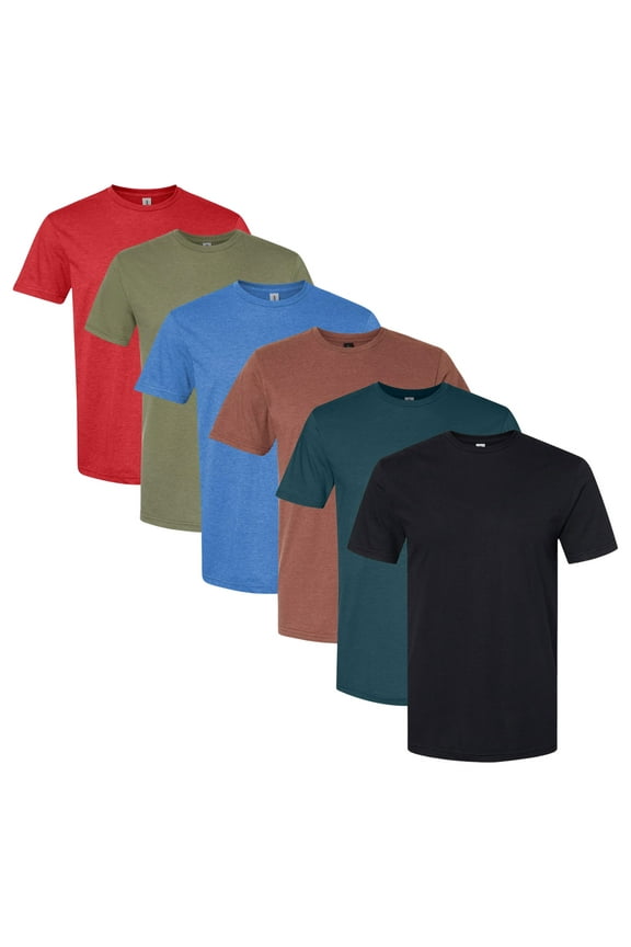 Men's Softstyle CVC T-Shirt, 4.6 oz. 60/40 Cotton/Polyester Bulk Tee, Assorted Short Sleeve Crewneck Plain Tees, Mixed Color Solid T-shirts (Dark Color 6 Pack, L)