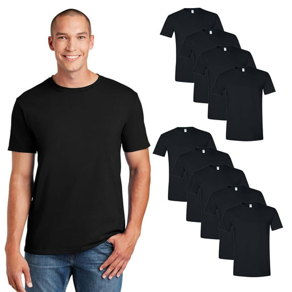 Gildan Men's Softstyle Cotton T-Shirt, Black 9-Pack, Short Sleeve Crew Neck Blank Tee, Sizes S-3XL