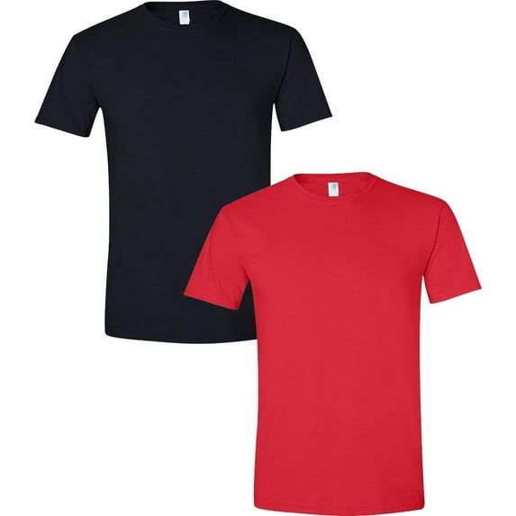 Gildan Mens Softstyle T-Shirt, 2XL, Red (Pack of 2) (1 Black / 1 Red)