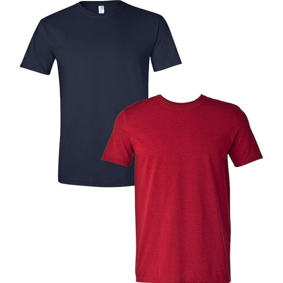 Gildan Mens Softstyle T-Shirt, L, Navy (Pack of 2) (1 Antique Cherry Red / 1 Navy)