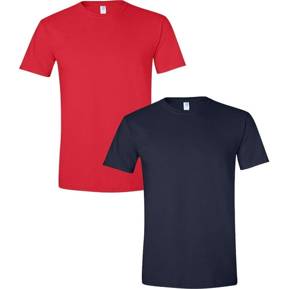 Gildan Mens Softstyle T-Shirt, L, Red (Pack of 2) (1 Navy / 1 Red)