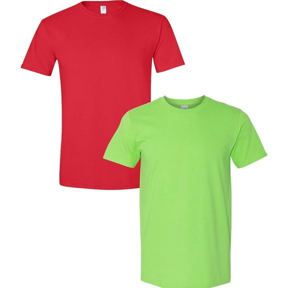Gildan Men's Softstyle Cotton T-Shirt, Style G64000, 2 Pack Medium Red-Lime