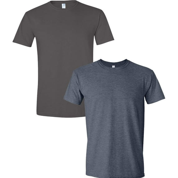 Gildan Mens Softstyle T-Shirt, S, Heather Navy (Pack of 2) (1 Charcoal / 1 Heather Navy)