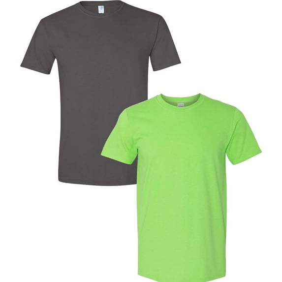 Gildan Mens Softstyle T-Shirt, S, Charcoal (Pack of 2) (1 Lime / 1 Charcoal)
