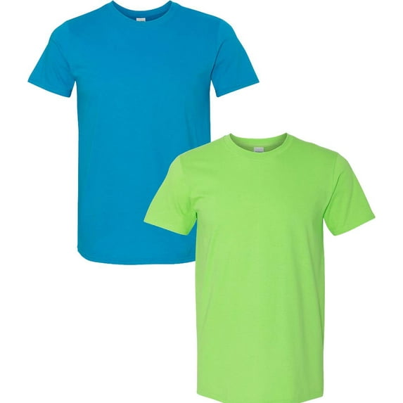 Gildan Mens Softstyle T-Shirt, S, Lime (Pack of 2) (1 Sapphire / 1 Lime)