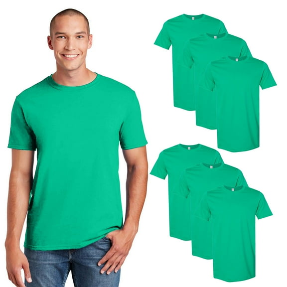 Gildan Men’s Softstyle Crew T-Shirt, Kelly Green 6-Pack, S-3XL, Short Sleeve Blank Tee of Cotton