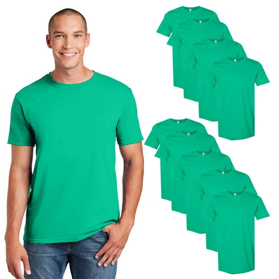 Gildan Men’s Softstyle Crew T-Shirt, Kelly Green 9-Pack, S-3XL, Short Sleeve Bulk Tee of Cotton