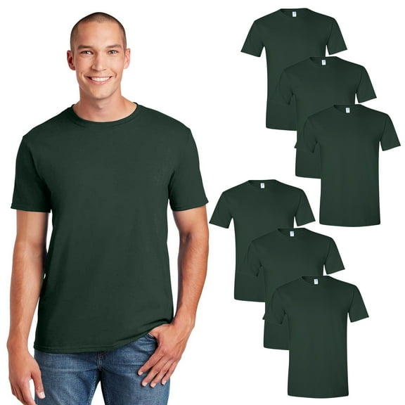 Gildan Men's Softstyle Forest Color T-Shirt, 6-Pack, S-3XL, Short Sleeve Crew Neck, Bulk Cotton Tee