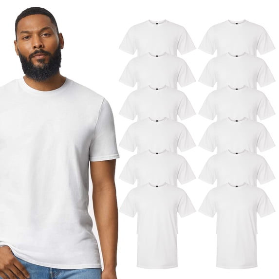 Gildan Men's Softstyle Lightweight Cotton T-Shirt, Crew Neck Bulk Tee, White, Size S, 12-Pack