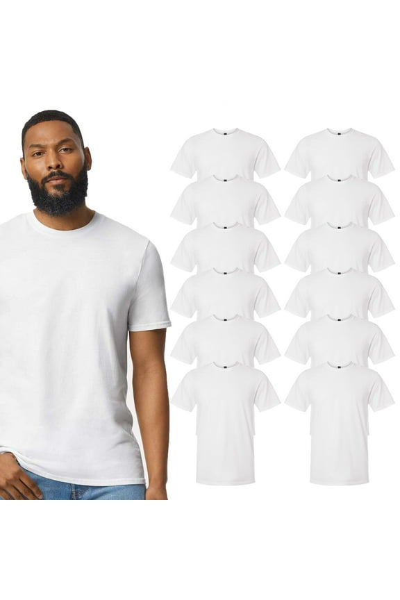 Men's Softstyle Lightweight Cotton T-Shirt, Crew Neck Bulk Tee, White, Size XL, 12-Pack