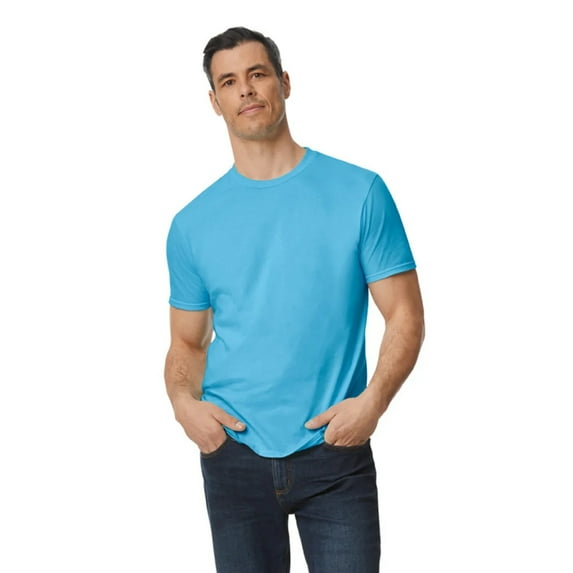Gildan Men's Softstyle Lightweight Cotton T-Shirt, Modern Classic Fit Crewneck Tee, Baby Blue, L