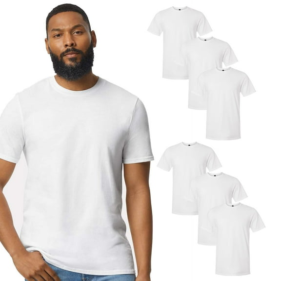 Gildan Men’s Softstyle Lightweight Crew Neck T-Shirt, Short Sleeve Cotton Blank White, 6-Pack, S-3XL