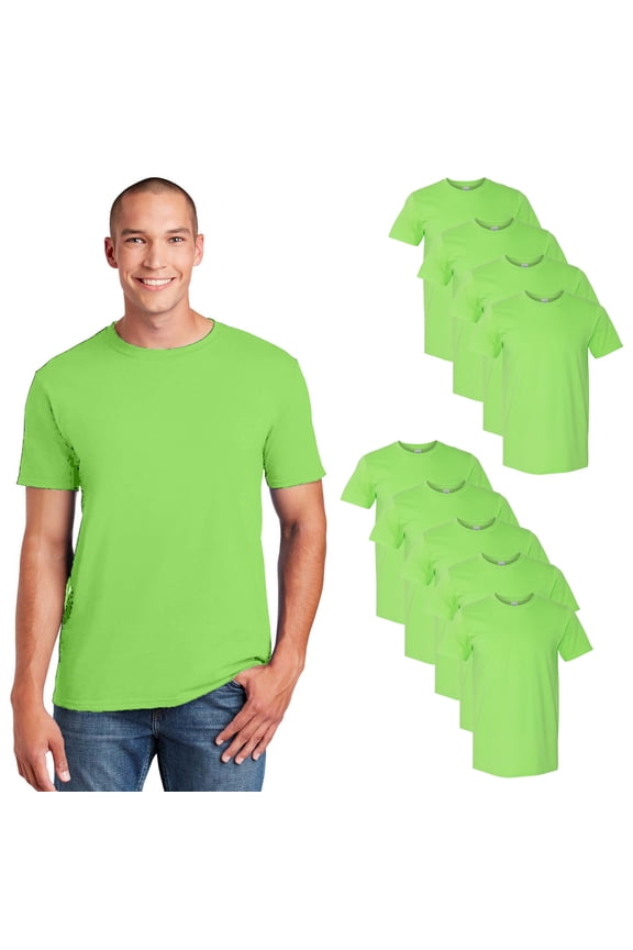 Men’s Softstyle Lime T-Shirt Bulk, 9-Pack, Sizes S-3XL, Short Sleeve Crew Neck Cotton Tee