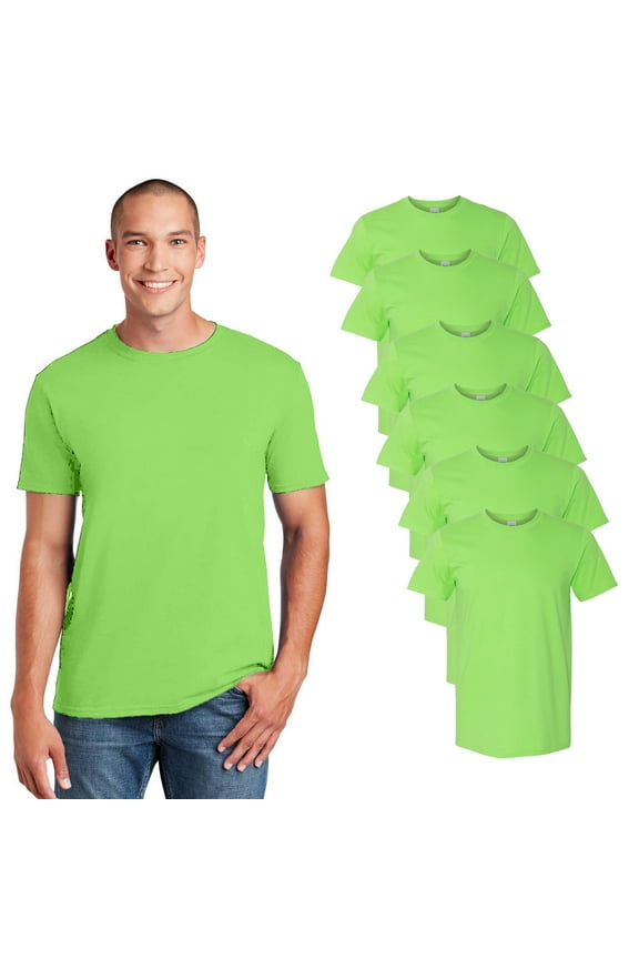 Men’s Softstyle Lime T-Shirt Bundle, 6-Pack, S-3XL, Short Sleeve Crew Neck Blank Cotton Tee