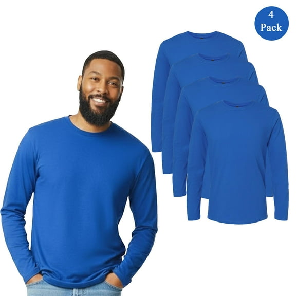 Gildan Men's Softstyle Long Sleeve T-Shirt, 4-Pack, Comfortable Crew Neck Casual Tee, Royal, L
