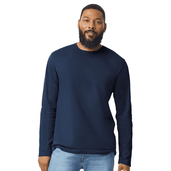 Gildan Men's Softstyle Long Sleeve T-Shirt, Crew Neck Modern Classic Fit Tee, Navy, 2XL
