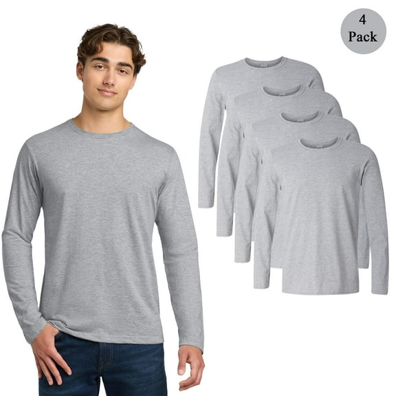 Gildan Men's Softstyle Long Sleeve T-Shirt, Durable Crew Neck Casual Tee, Sport Grey, 4-Pack, S
