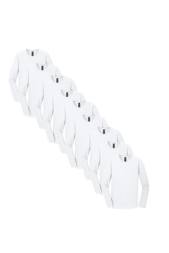 Men’s Softstyle Long Sleeve T-Shirt, Modern Classic Fit Blank White Cotton Tee, 9-Pack, 3XL