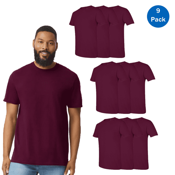 Gildan Men’s Softstyle Maroon T-Shirt, 100% Cotton Short Sleeves Casual Tee, 9 Pack Size 2XL