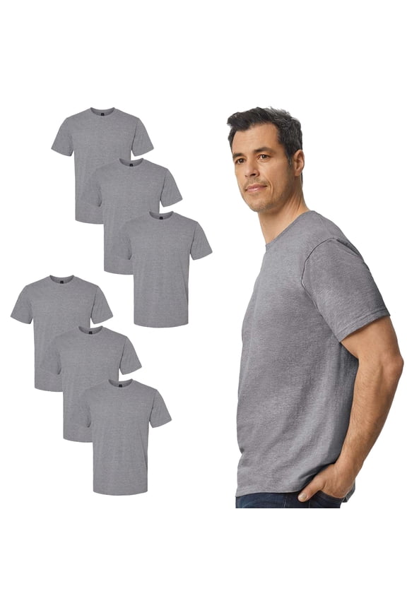 Men’s Softstyle Midweight Graphite Heather T-Shirt 6-Pack, Comfortable Cotton Blend, XL