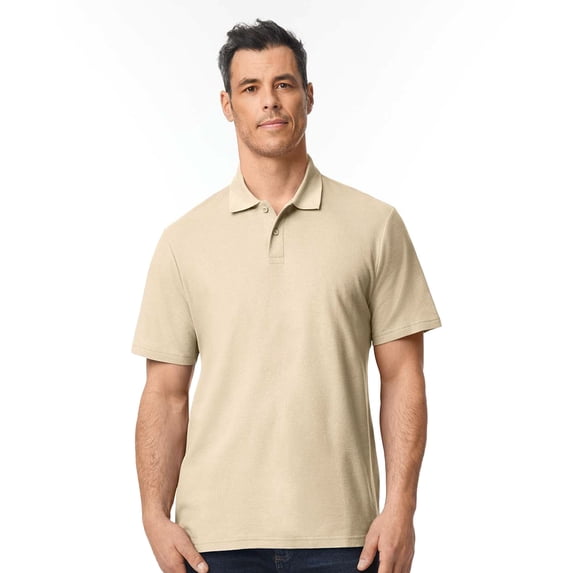 Gildan Men's Softstyle Pique Polo Shirts, Polos 100% Ring-Spun Cotton Short Sleeve Golf Polo Shirt, Sand M