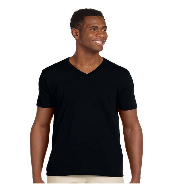 Gildan Men's Softstyle Preshrunk Heather V-Neck T-Shirt, Style G64V00, Size: XS, Black