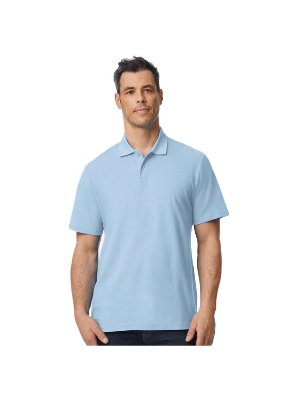 Men's Softstyle Short Sleeve Pique Polo Shirt, Modern Classic Fit, Light Blue, S-4XL, 1-Pack