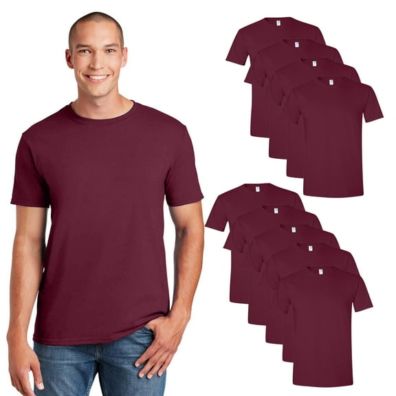 Gildan Men’s Softstyle Short Sleeve T-Shirt, Maroon 9-Pack, S-3XL, Crew Neck Cotton Tee, Bulk Shirt