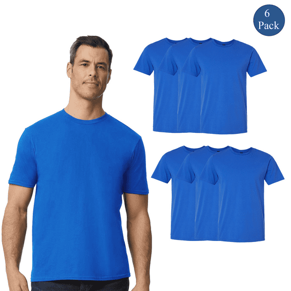 Gildan Men's Softstyle T-Shirt, 100 Cotton, Short Sleeve Crew Neck, Royal Blue, Size L, 6-Pack