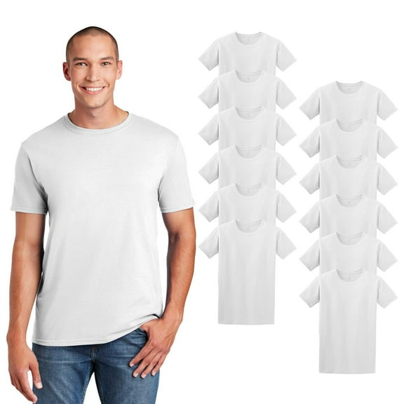 Gildan Men's Softstyle T-Shirt, Adult Short Sleeve Crew Neck Bulk White Shirts XS Size, 12-Pack
