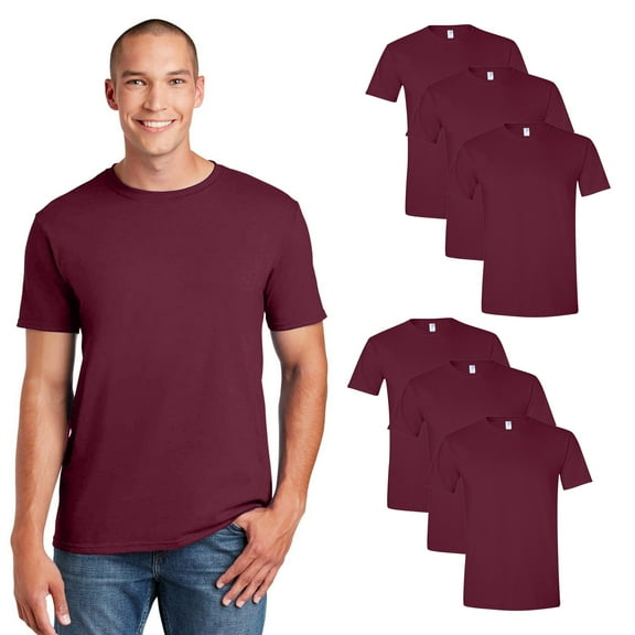 Gildan Men’s Softstyle T-Shirt, Maroon 6-Pack, S-3XL, Short Sleeve Crew Neck Lightweight Cotton Tee
