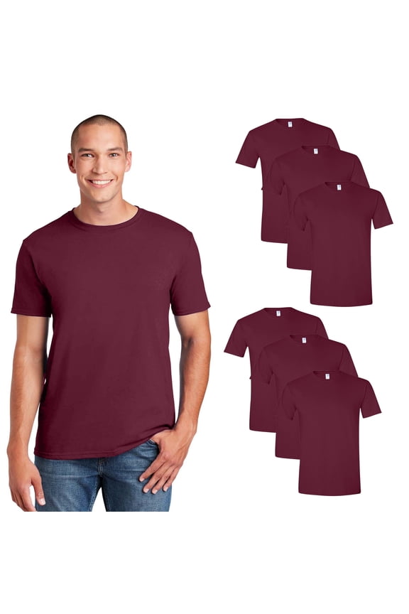 Men’s Softstyle T-Shirt, Maroon 6-Pack, S-3XL, Short Sleeve Crew Neck Lightweight Cotton Tee
