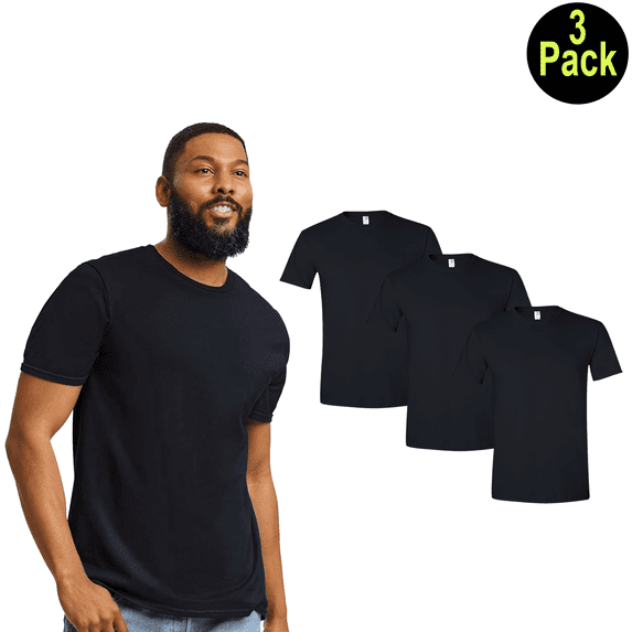 Gildan Men's Softstyle T-Shirt, Short Sleeve Crew Neck Modern Classic Fit Tee, Black, 3XL, 3-Pack