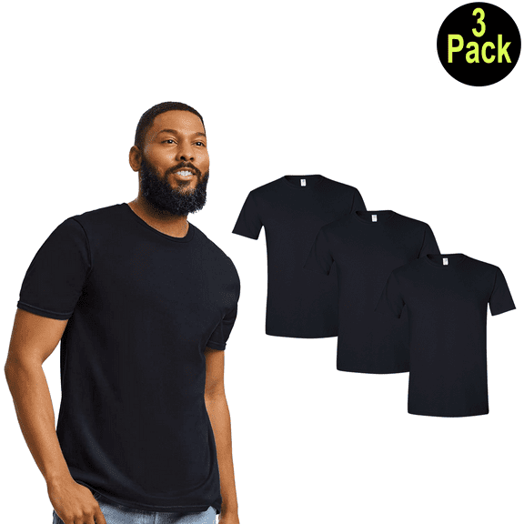 Gildan Men's Softstyle T-Shirt, Short Sleeve Crew Neck Modern Classic Fit Tee, Black, S, 3-Pack