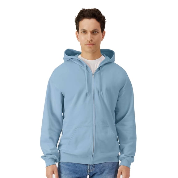 Gildan Men's Softstyle Zip Up Hoodie, Classic Fleece Full-Zip Hooded Sweatshirt, Stone Blue, S