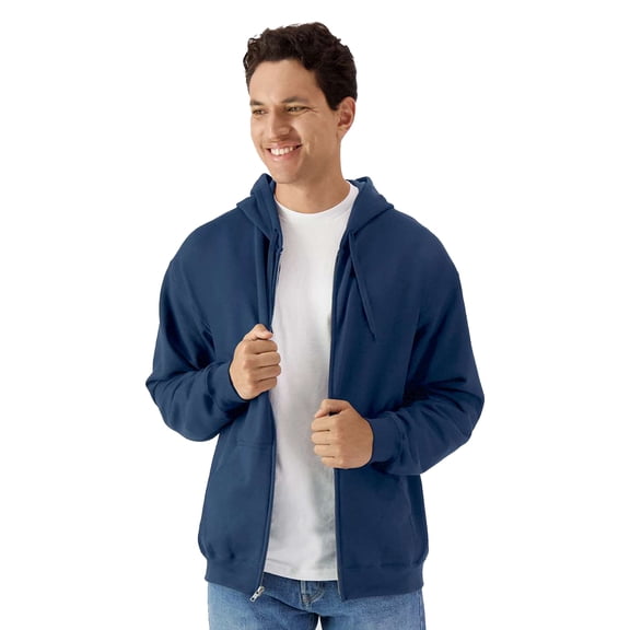 Gildan Men's Softstyle Zip Up Hoodie, Cotton Blend Fleece Full-Zip Hooded Sweatshirt, Navy, 2XL
